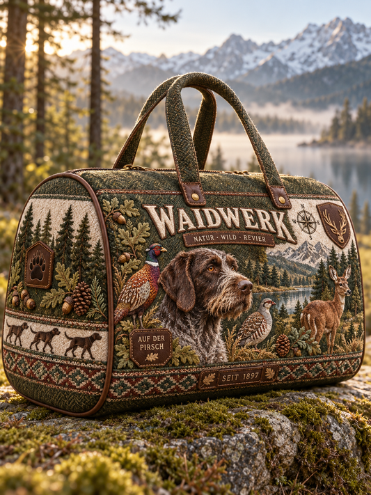 Hunting Season Stag and Hound Print Olive Green Field Bag