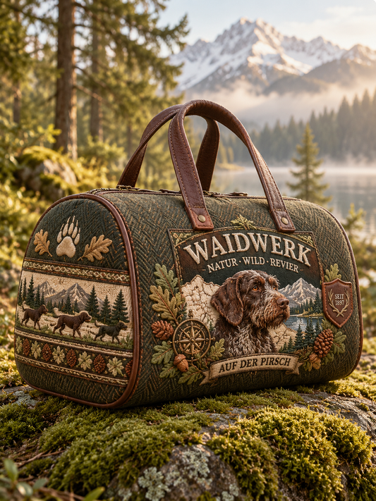 Hunting Season Stag and Hound Print Olive Green Field Bag