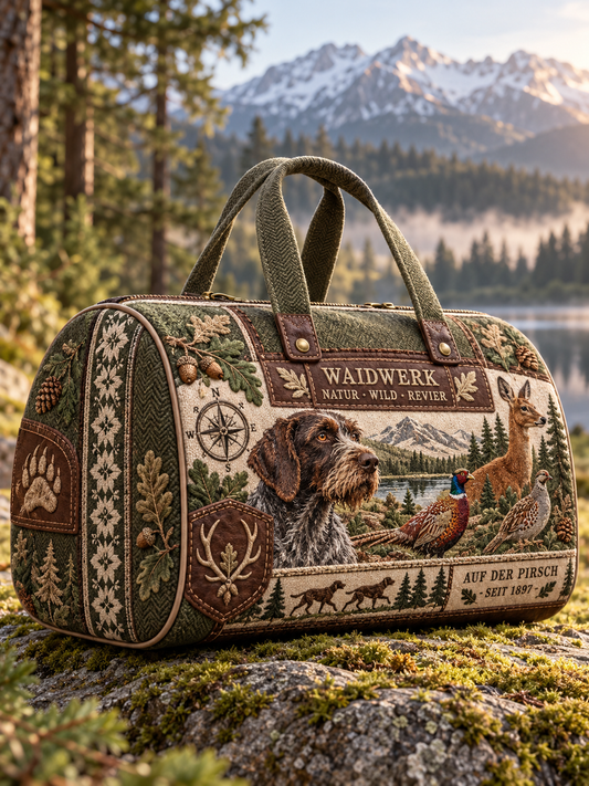 Hunting Season Stag and Hound Print Olive Green Field Bag