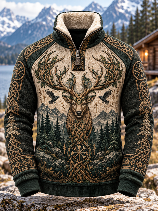 Men's Viking Art Placketed Sleeve Sweater