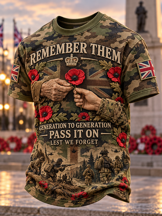Men's REMEMBER THEM GENERATION TO GENERATION PASS IT ON LEST WE FORGET short sleeves t-shirt