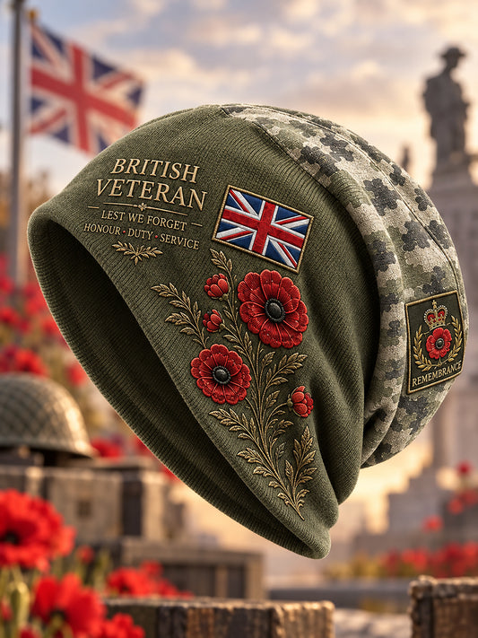 Retro British Remembrance Day Printed Fleece Cap