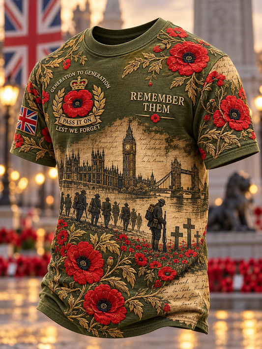 Men's REMEMBER THEM GENERATION TO GENERATION PASS IT ON LEST WE FORGET short sleeves t-shirt