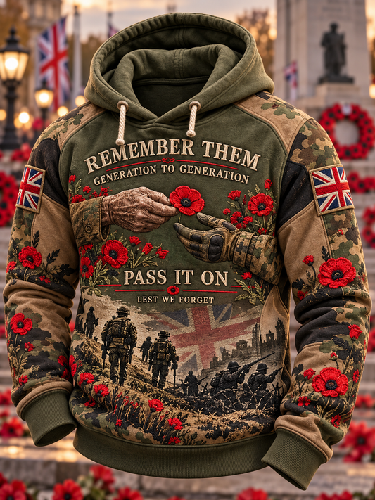 Men's REMEMBER THEM GENERATION TO GENERATION PASS IT ON LEST WE FORGET Hoodie