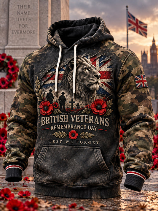Men’s Long-Sleeve Hooded Sweatshirt With Veteran-Themed Graphic Print