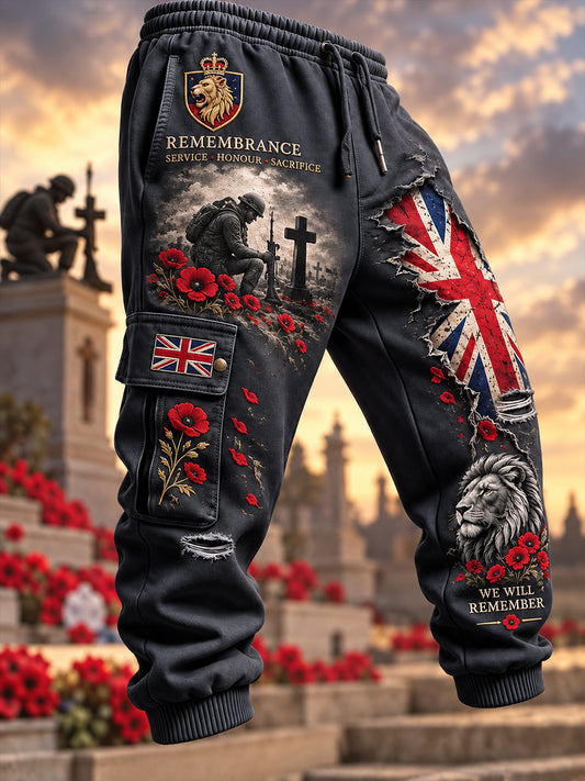Men’s Veteran Memorial-Themed Print Long Cargo Pants