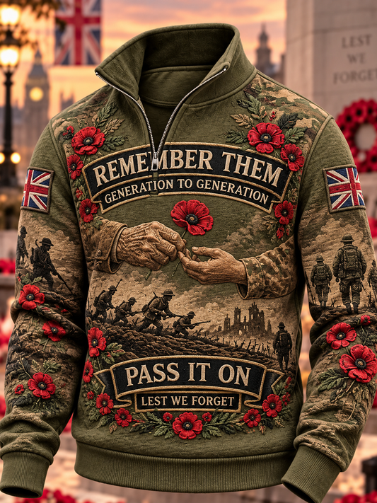Men's REMEMBER THEM GENERATION TO GENERATION PASS IT ON LEST WE FORGET Zip-Up Hoodie
