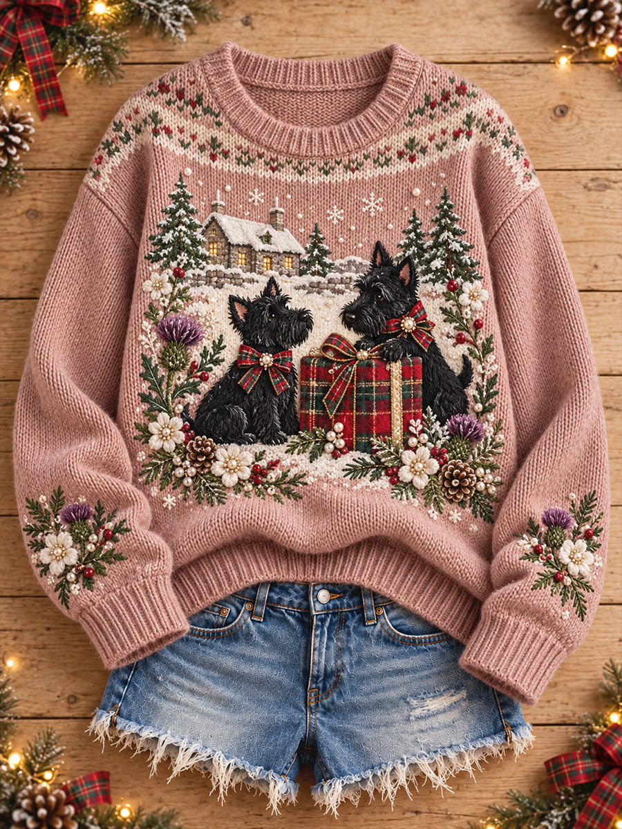Women's Scotland Christmas Art Printed Sweater