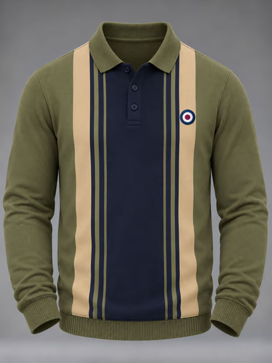 Men's UK Music Lover Mods Art Printed long sleeve polo