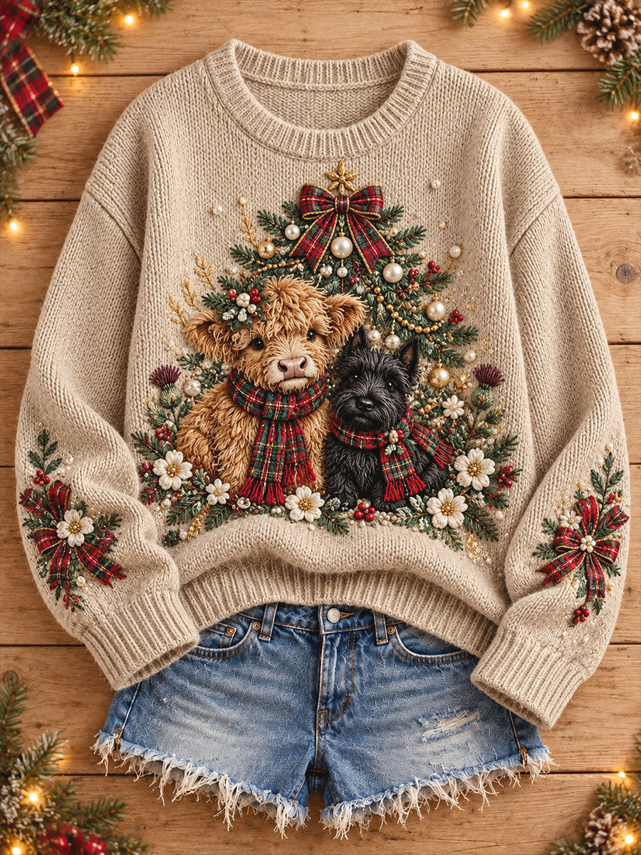 Women's Scotland Christmas Art Printed Sweater