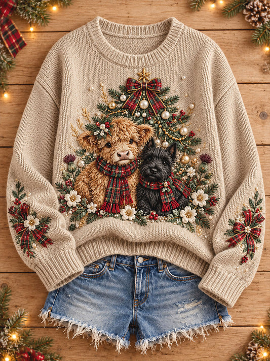 Women's Scotland Christmas Art Printed Sweater