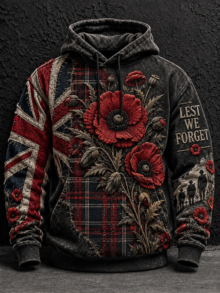 Men's Lest We Forget Print Oversized Drop-Shoulder Hoodie