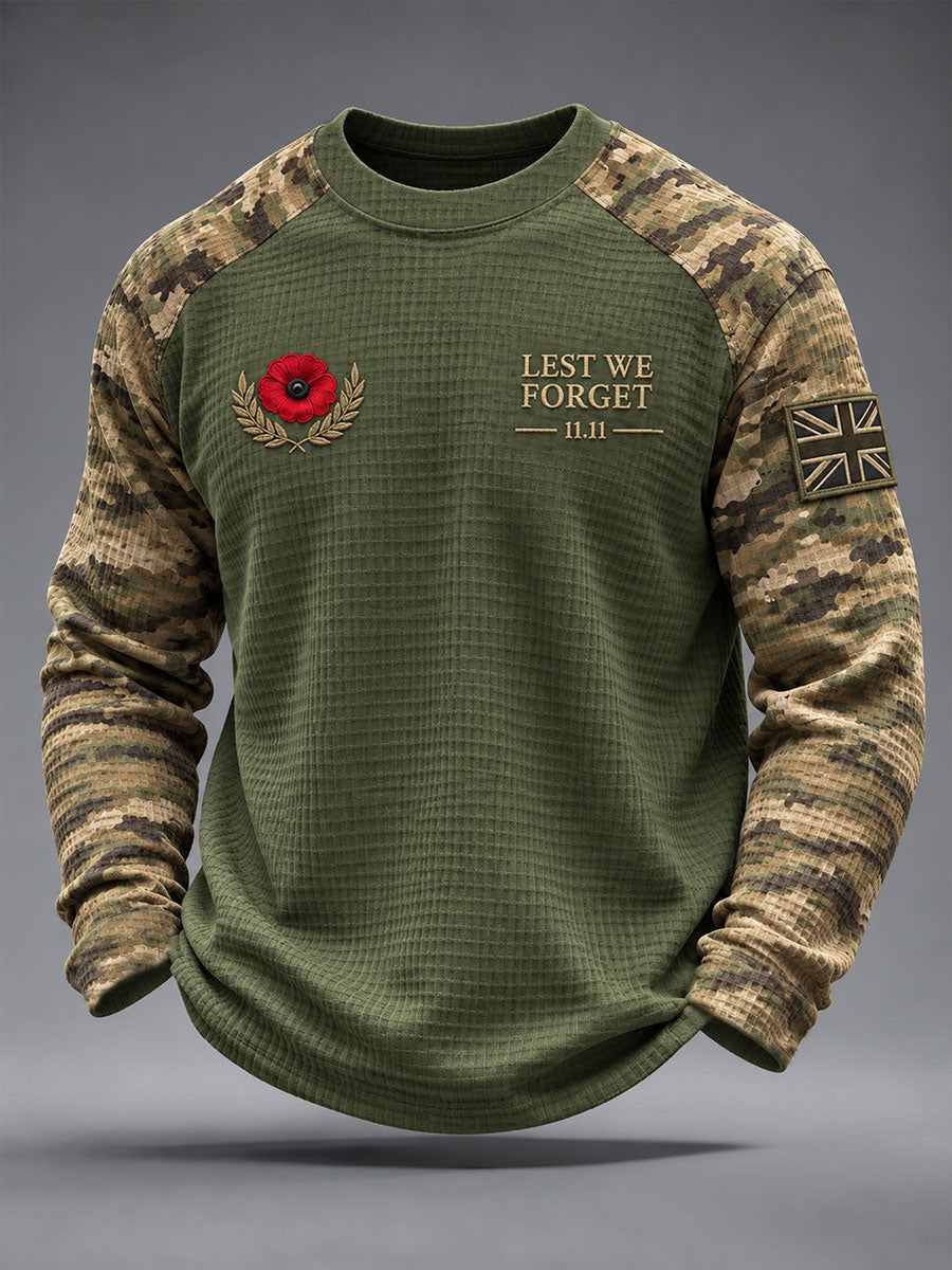 Men's Lest We Forget Print Waffle Long Sleeve T-Shirt