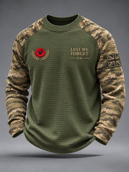 Men's Lest We Forget Print Waffle Long Sleeve T-Shirt