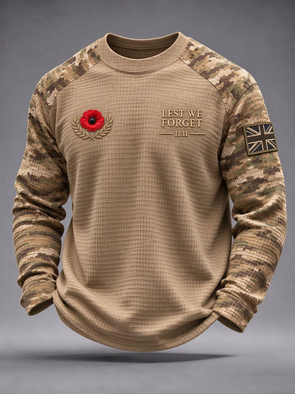 Men's Lest We Forget Print Waffle Long Sleeve T-Shirt