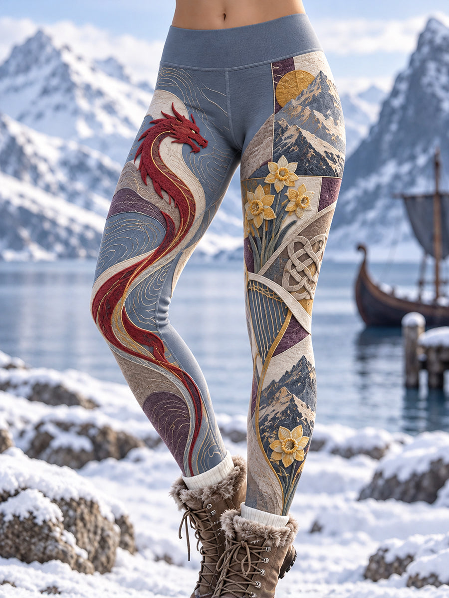 Women's Retro British Wales Printed Velvet Leggings