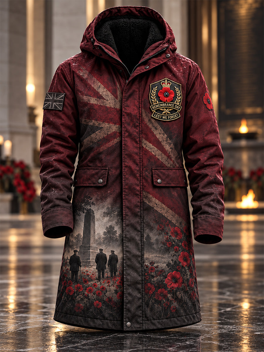 Men's British Veteran Printed Casual Hooded Long Coat
