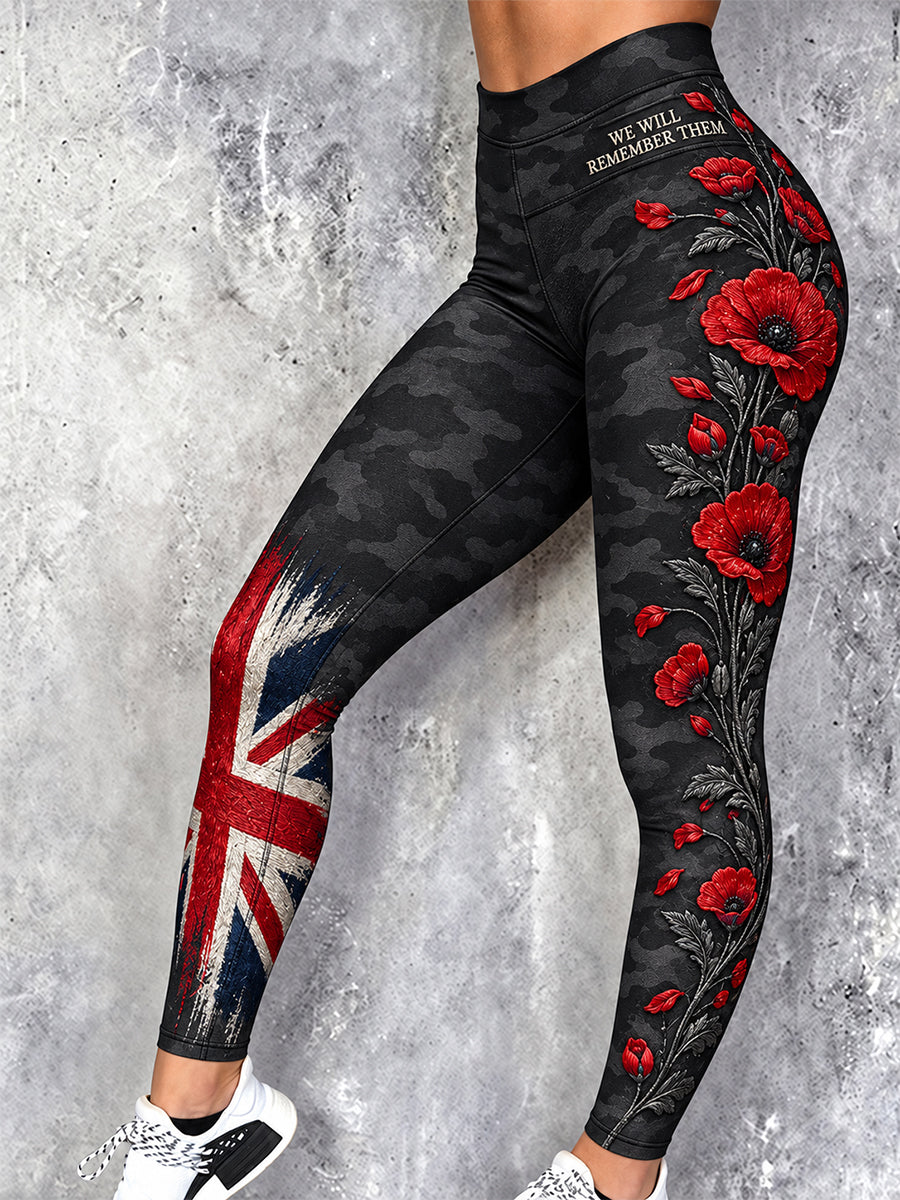 Women's British Veteran Printed Stretch Athletic Leggings