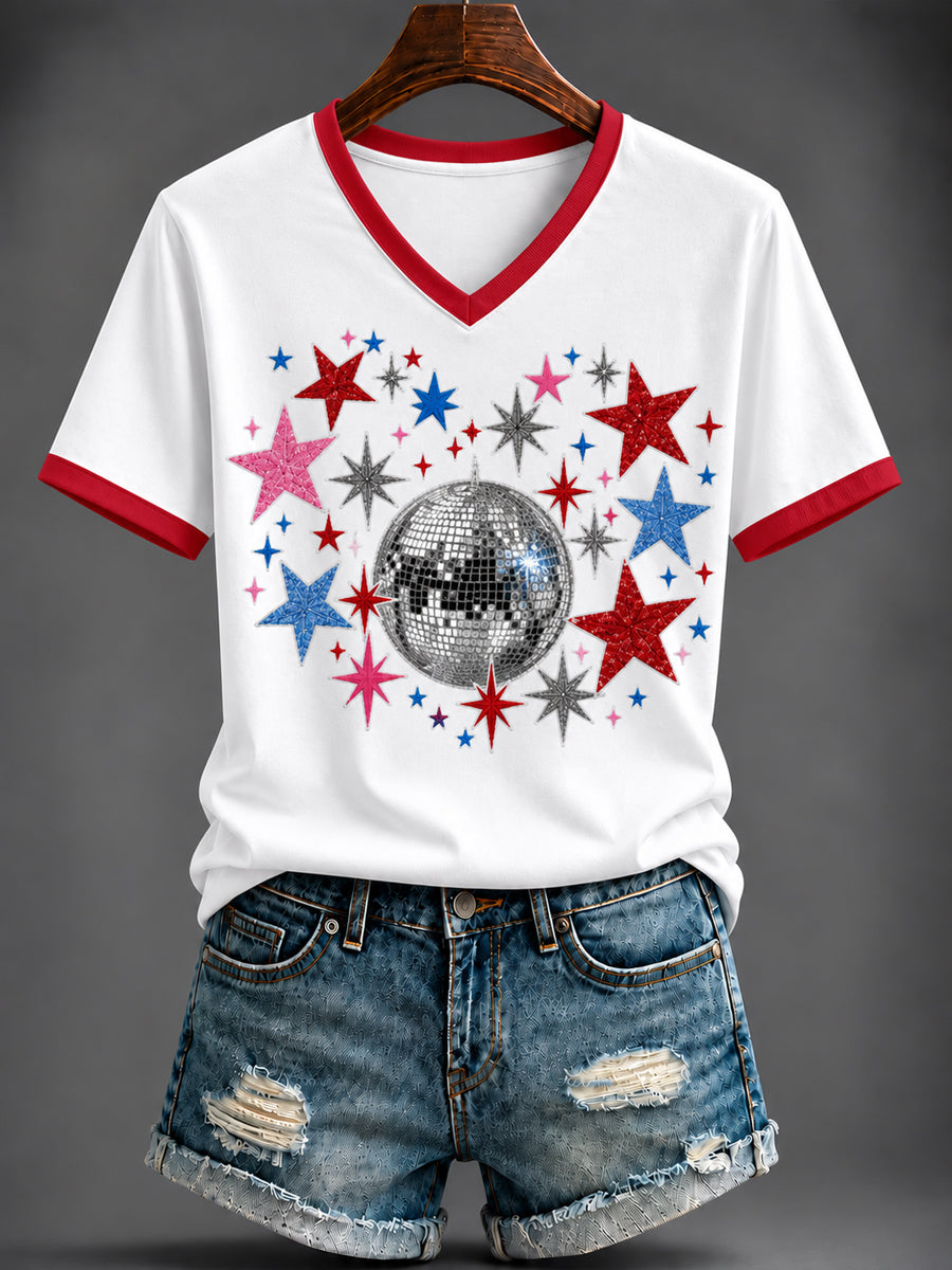 Women's British Music Printed V-neck T-shirt