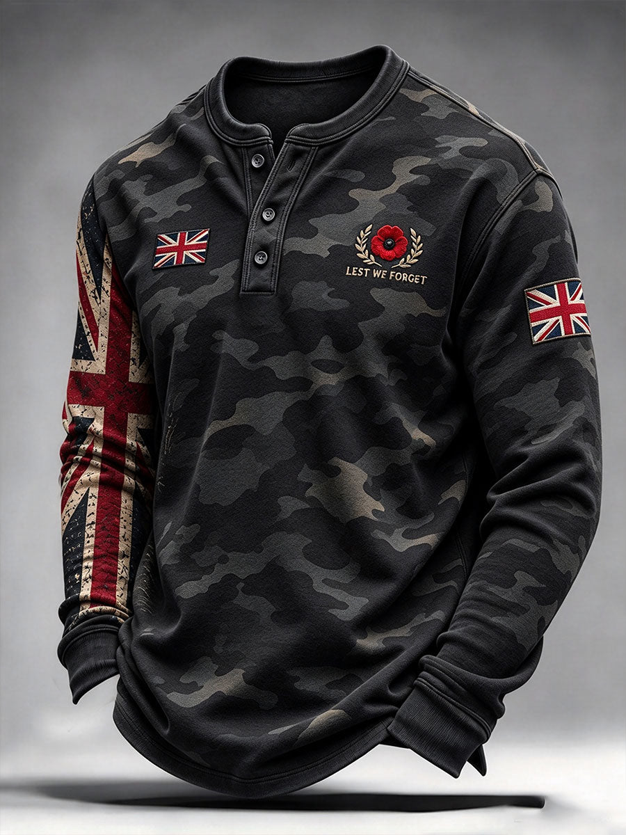 Men's Lest We Forget Print Long Sleeve T-Shirt