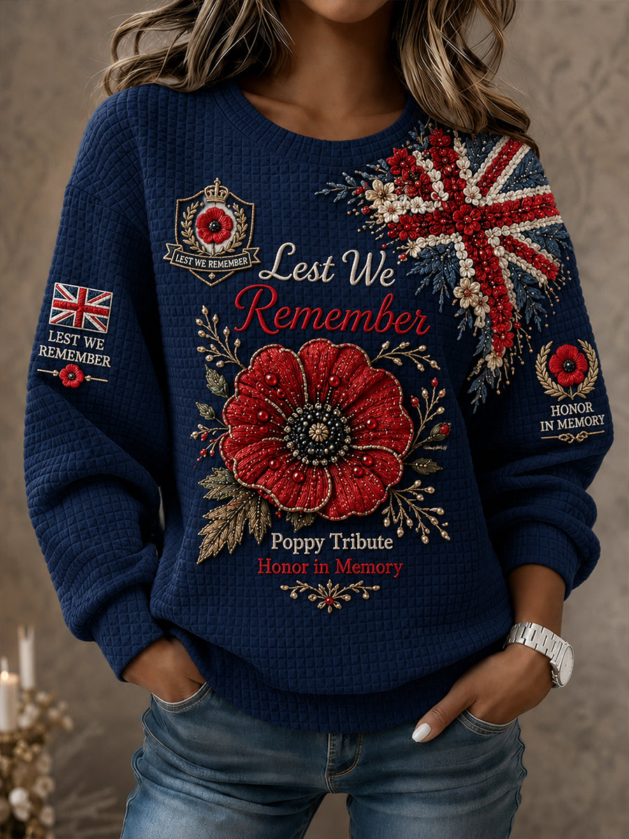 Women’s Veterans Remembrance Day Print Waffle-Knit Long-Sleeve Sweatshirt