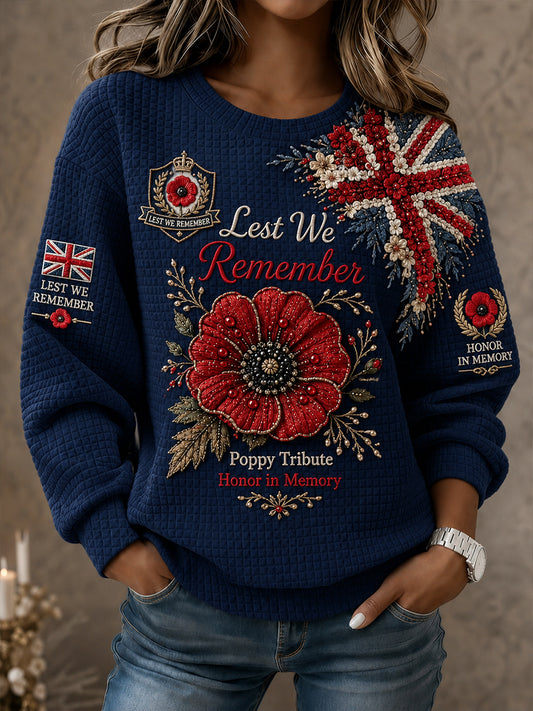 Women’s Veterans Remembrance Day Print Waffle-Knit Long-Sleeve Sweatshirt