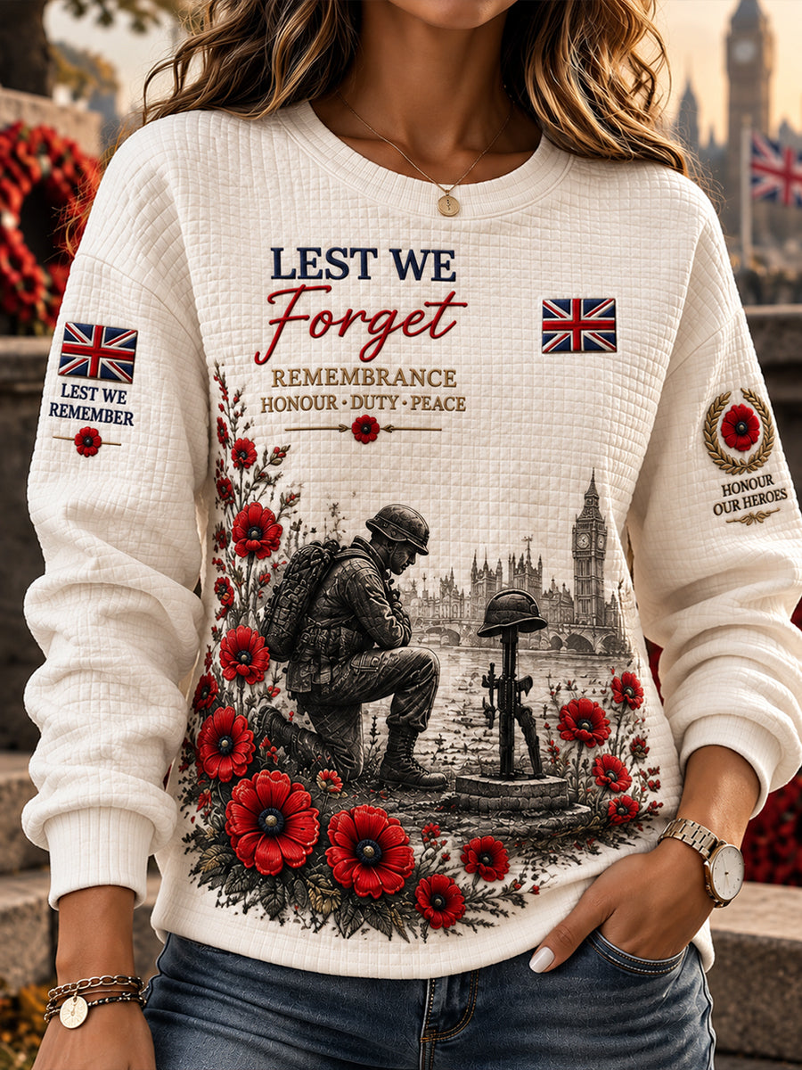 Women’s Veterans Remembrance Day Print Waffle-Knit Long-Sleeve Sweatshirt