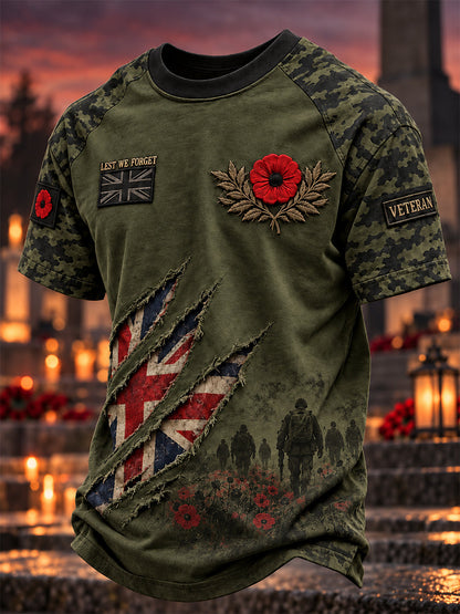 Men's British Veteran Lest We Forget Print Short-Sleeve T-Shirt