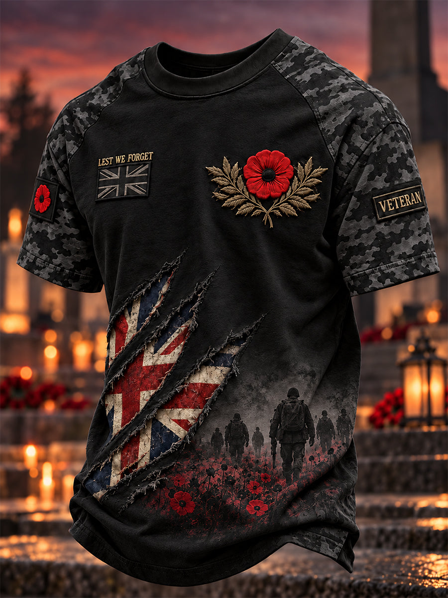 Men's British Veteran Lest We Forget Print Short-Sleeve T-Shirt