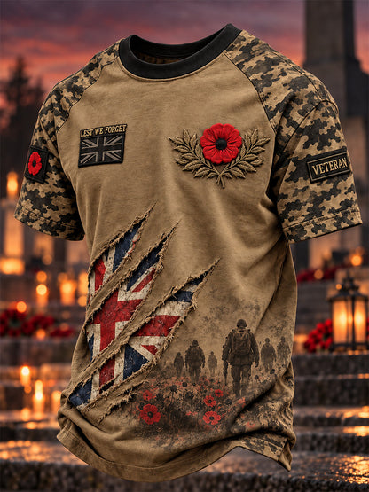 Men's British Veteran Lest We Forget Print Short-Sleeve T-Shirt