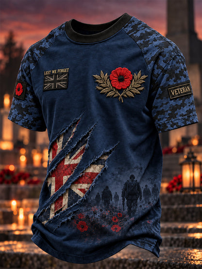 Men's British Veteran Lest We Forget Print Short-Sleeve T-Shirt
