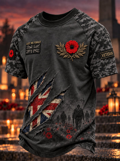 Men's British Veteran Lest We Forget Print Short-Sleeve T-Shirt