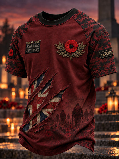 Men's British Veteran Lest We Forget Print Short-Sleeve T-Shirt