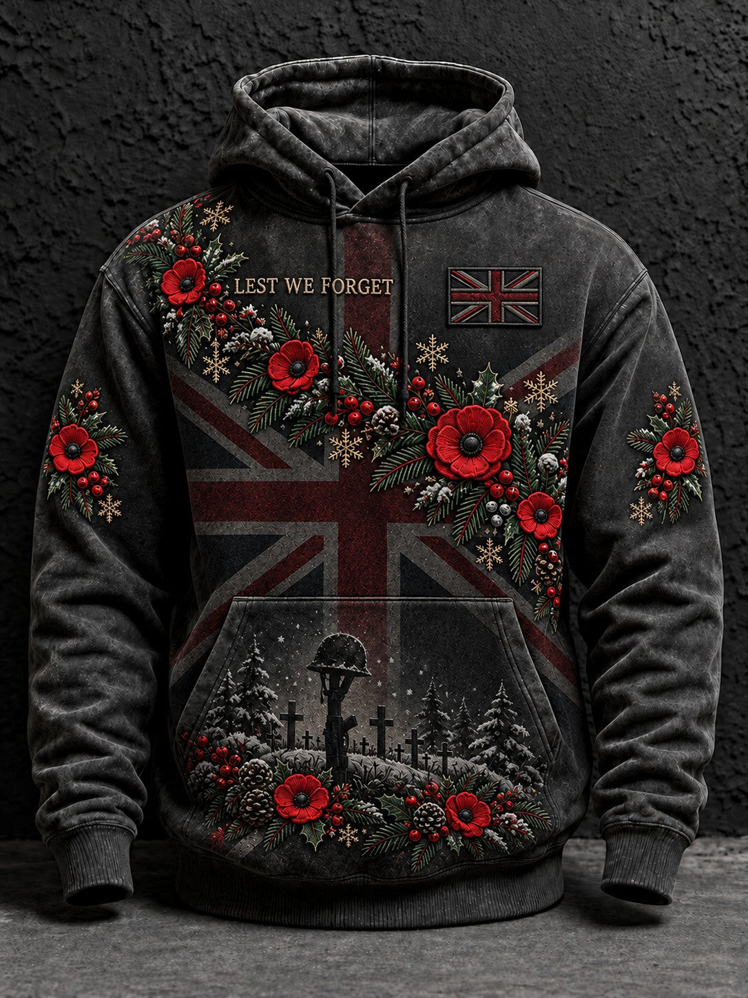 Men's Christmas Lest We Forget Printed Hoodie